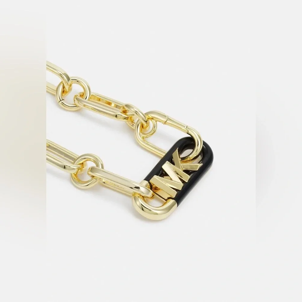 NWT Michael Kors 14K Gold-Plated Black Empire Link Chain Necklace - Picture 3 of 4